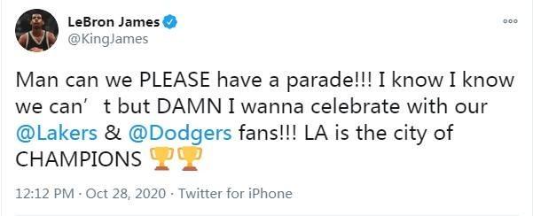 道奇问鼎MLB世界大赛冠军 湖人社交媒体发文祝贺