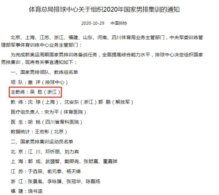 中国排球协会官网截图。