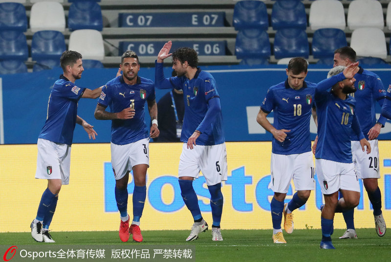 意大利队员庆祝进球