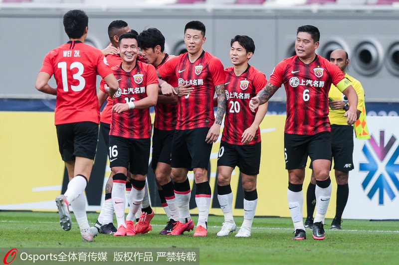上港队员庆祝进球