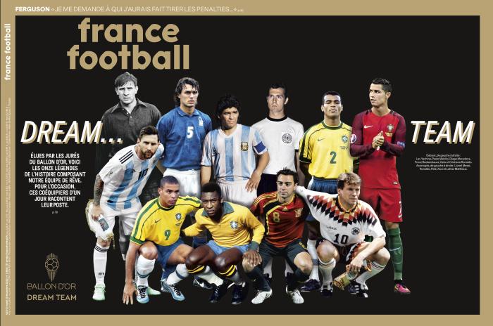 金球奖历史最佳阵容。图片来源：法国足球杂志官方