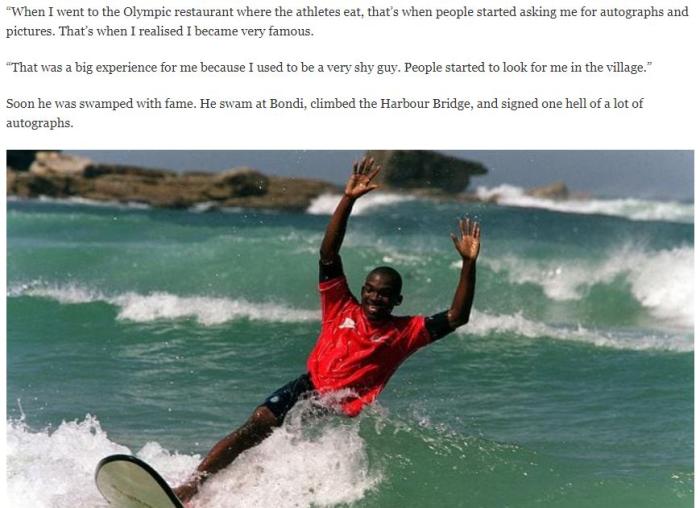 穆桑巴尼在悉尼冲浪。外媒报道截图。