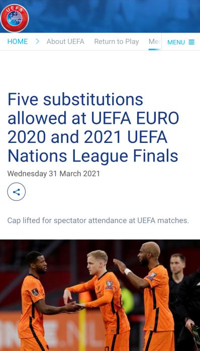 欧足联网站截图。
