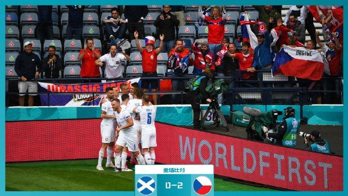 捷克2:0战胜苏格兰 海报来源于欧洲杯官方微博